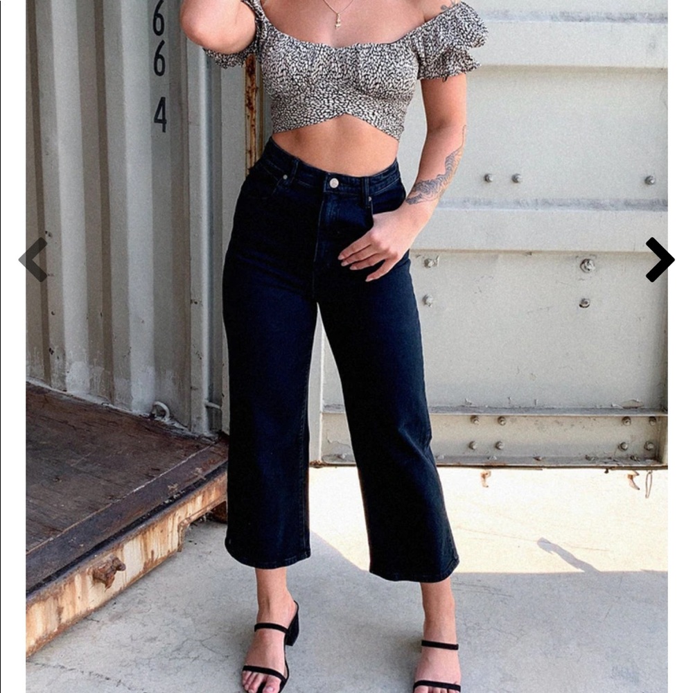 PAIGE WIDE LEGGED BLACK DENIM JEANS